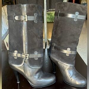 heeled boots: Cole Haan Kennedy Leather Suede High Heel Nike Air Boots Buckles